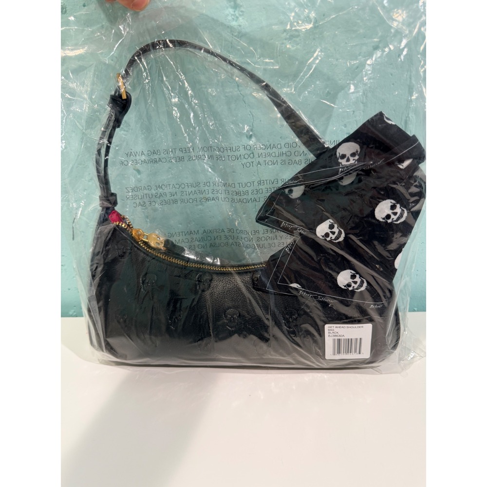 Betsey Johnson Black Embossed Shoulder Bag with Scarf NWT - Picture 9 of 10